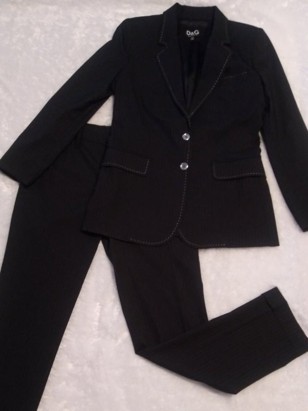 D&G Dolce & Gabbana Wool Pinstripe Women’s Pantsuit Blazer Trousers IT 40